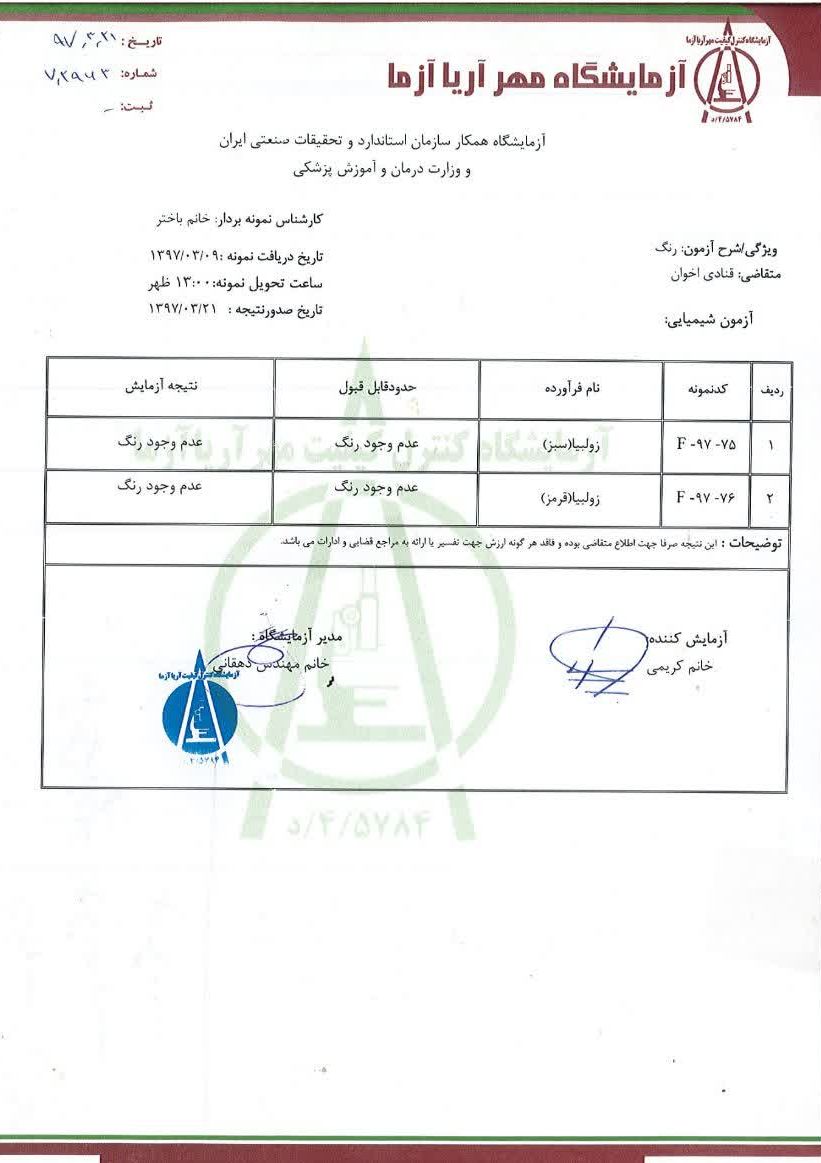 نتایج ازمایش خرداد سال 1397