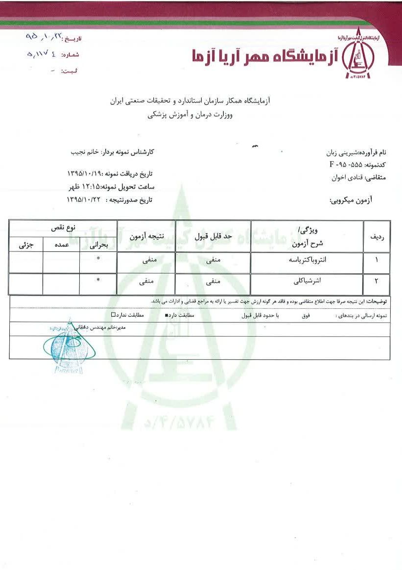نتایج ازمایش فروردین سال 1395